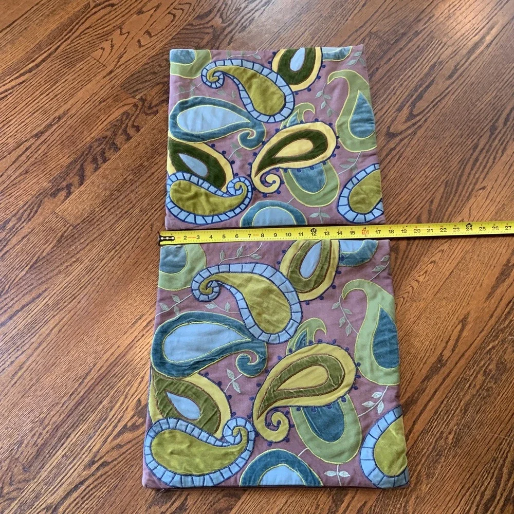 Pair Crate & Barrel Pillow Covers Patchwork Paisley Velvet Funky Artsy